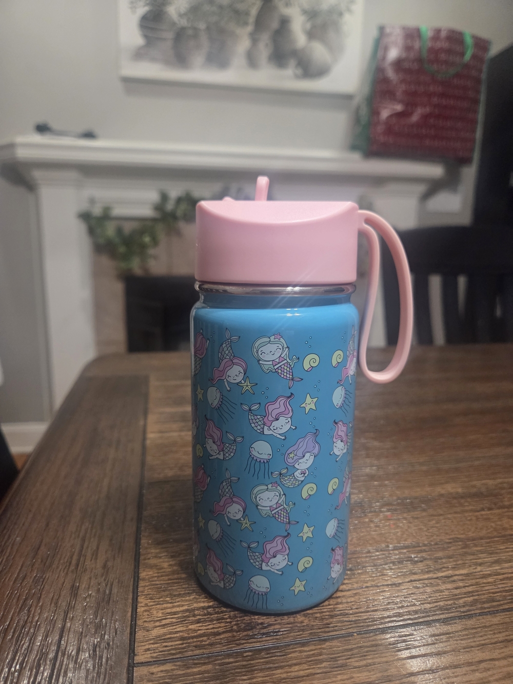 Kids Blue Mermaid Water Bottle with Pink Lid